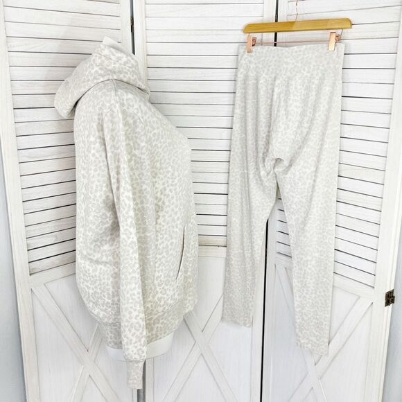 Ragdoll LA Stone Leopard Print Oversized Hoodie Leggings Set Ivory Tan Large - Picture 5 of 14
